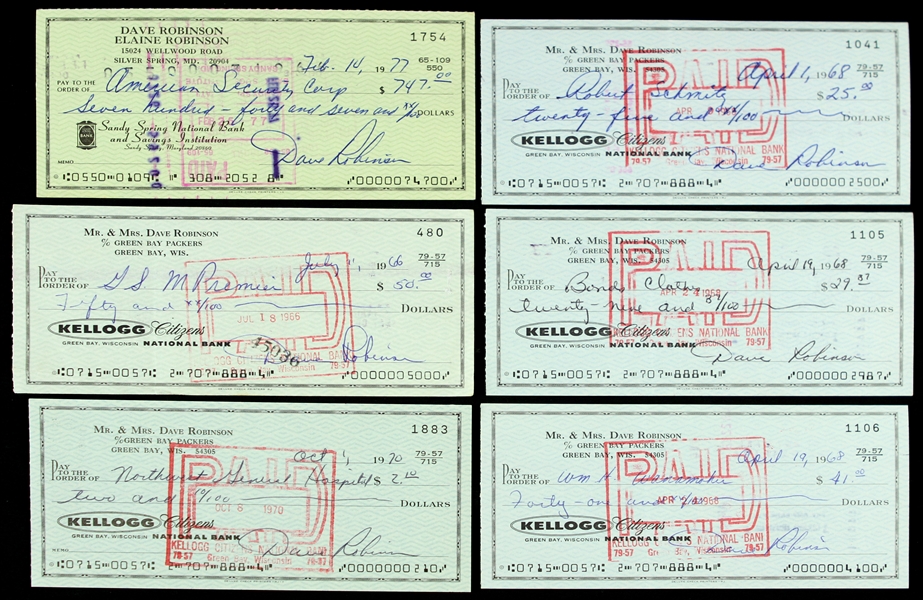 1966-70 Dave Robinson Green Bay Packers Signed Personal Checks - Lot of 6 (JSA)