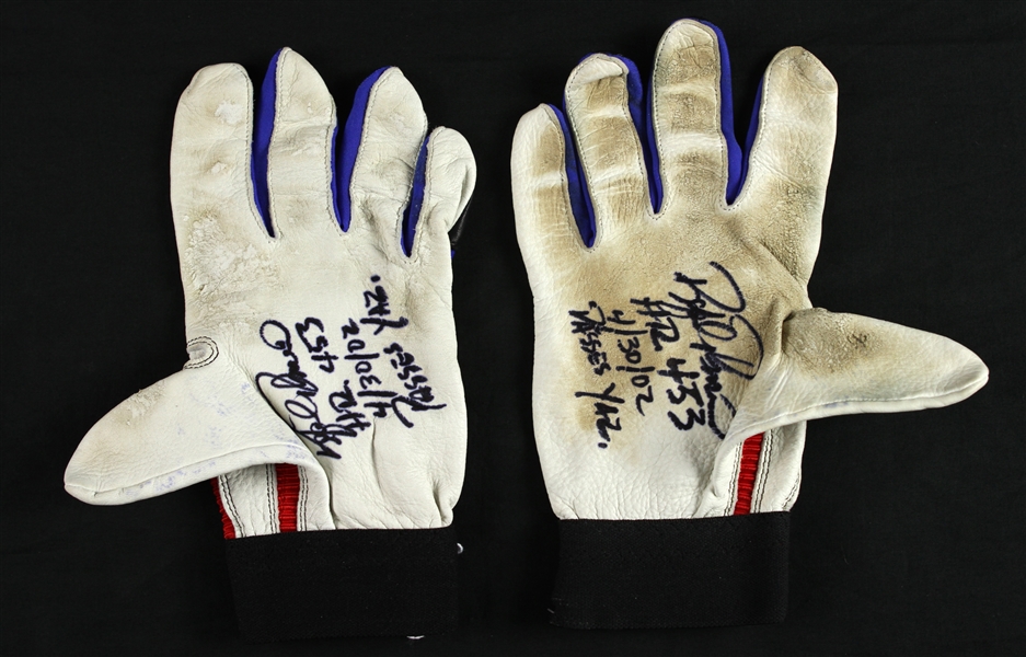 2002 (April 30) Rafael Palmeiro Texas Rangers Signed Game Worn Batting Gloves (MEARS LOA/JSA) 453rd Career Home Run