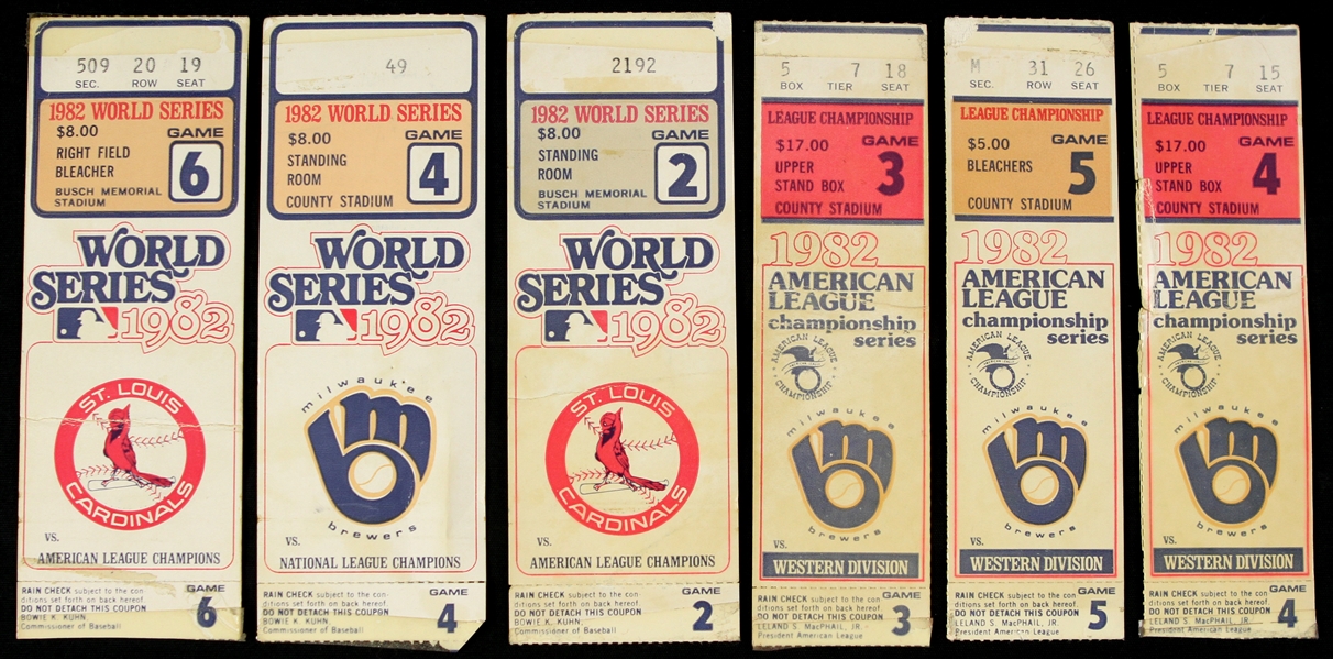 1982 Milwaukee Brewers California Angels St. Louis Cardinals ALCS & World Series Tickets - Lot of 6