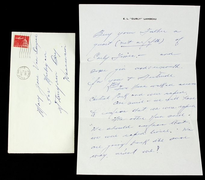 1965 (Mar 22) Curly Lambeau Green Bay Packers Correspondence to Girlfriend on Personal Letterhead w/ Original Envelope (MEARS LOA)