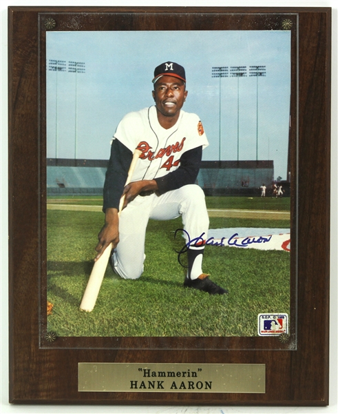 1988 Hank Aaron Milwaukee Braves Signed 11" x 13" Wall Display (JSA)