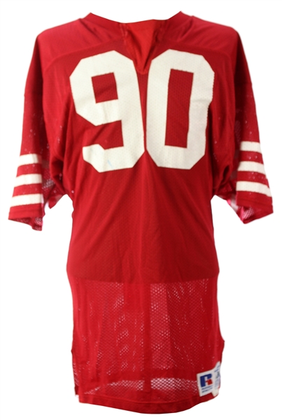 1980s Red Mesh #90 Game Worn Russell Athletic Football Jersey (MEARS LOA)