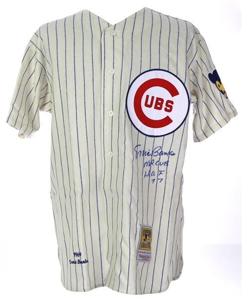 1969 Ernie Banks Chicago Cubs Signed Mitchell & Ness High Quality Reproduction Home Jersey (JSA)