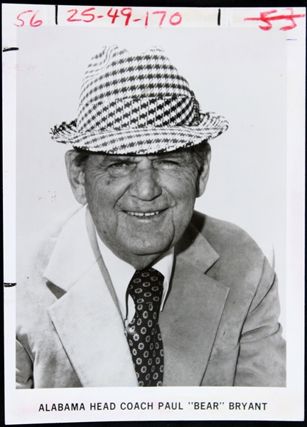 1980 Paul Bear Bryant Alabama Crimson Tide 5" x 7" Original Photo 