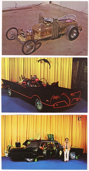 1960s-70s George Barris Kustom King 3.5" x 5.5" Postcards - Lot of 3 w/ Batmobile, Drag-U-La & Black Beauty