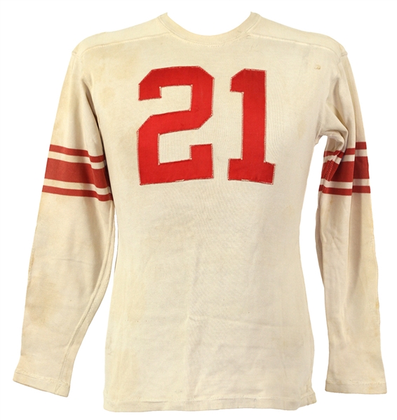 1950s White #21 Game Worn OShea Knitting Mills Durene Football Jersey (MEARS LOA)