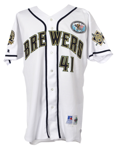 1999 Kyle Peterson Milwaukee Brewers Game Worn Home Jersey (MEARS LOA)