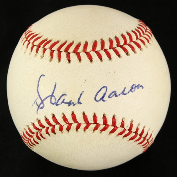 1989-90 Hank Aaron Milwaukee Braves Signed ONL White Baseball (JSA)