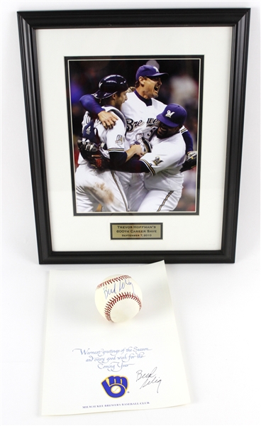 1990s-2000s Milwaukee Brewers Memorabilia Collection - Lot of 3 w/ Bud Selig Signed 1994 WS Basebll, 13" x 16" Framed Trevor Hoffman Display & More (JSA)