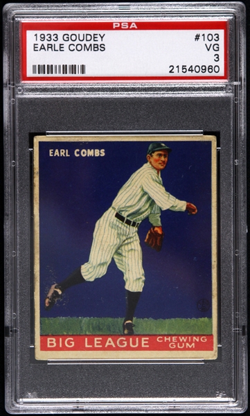 1933 Earle Combs New York Yankees #103 Goudey Baseball Card (PSA VG 3)