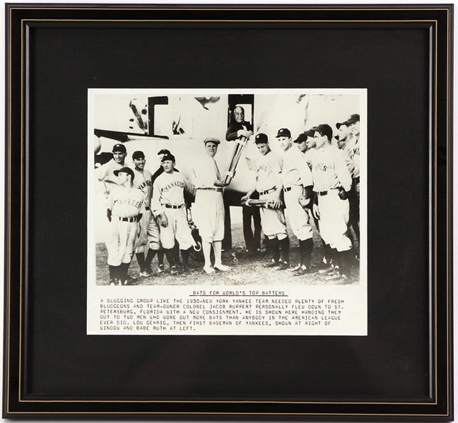 1930 Babe Ruth Lou Gehrig Jacob Ruppert New York Yankees 13" x 14" Framed Photo