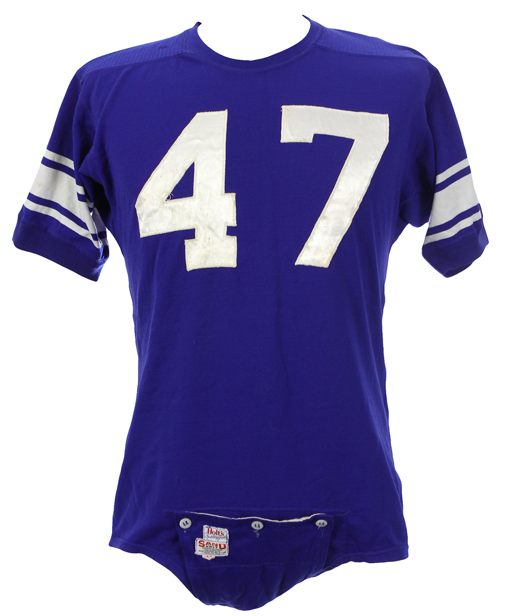 Lot Detail 1960's Blue Durene 47 Game Worn Sand Knit Football Jersey