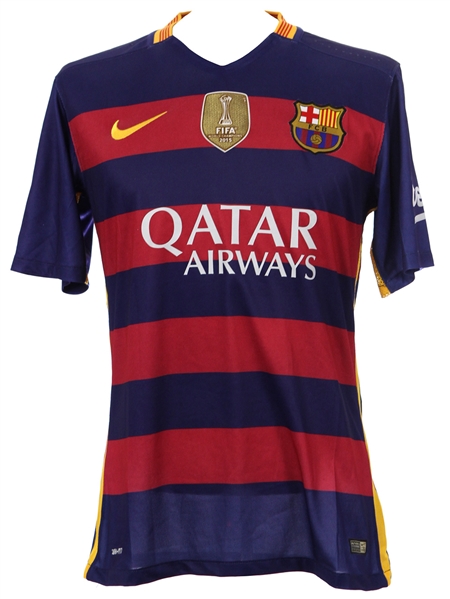 2015 Xavi Barcelona FC Jersey w/ 2015 FIFA World Champions Patch (MEARS LOA)