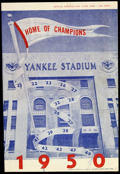 1950 New York Yankees vs. Washington Senators Program