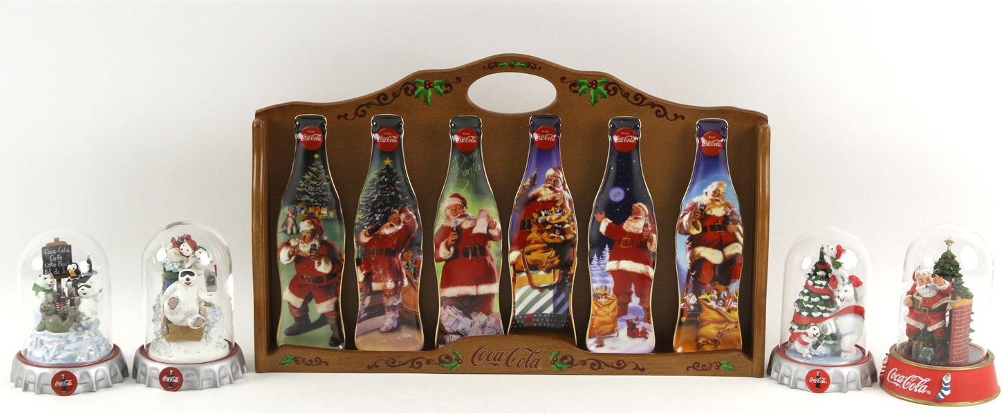 1990s Coca Cola Collectibles Collecytion - Lot of 19 w/ Porcelain Bottle & Domed Displays