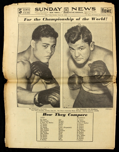 1930s-40s Joe Louis World Heavyweight Champion Photos & Newspaper Tale of the Tape - Lot of 11