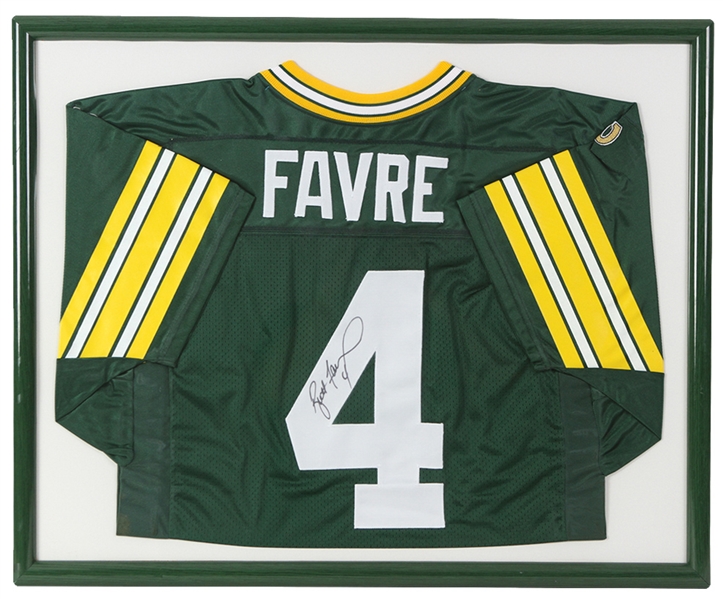 1990s Brett Favre Green Bay Packers Signed 26" x 32" Framed Jersey (JSA)