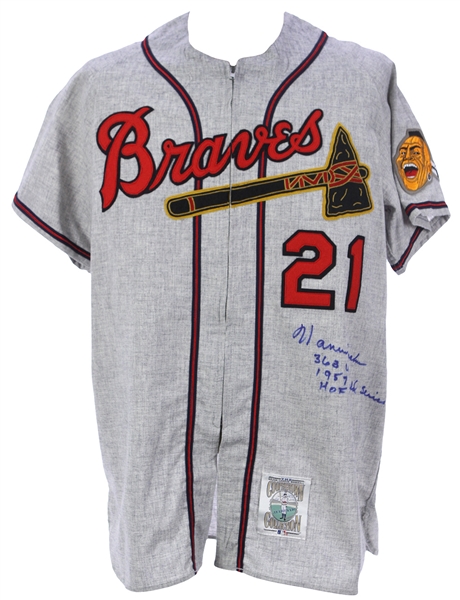 1990s Warren Spahn Milwaukee Braves Signed & Inscribed Mithchell & Ness Jersey (JSA)