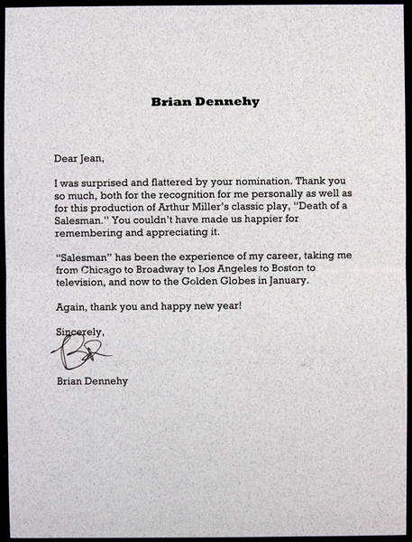 Brian Dennehy 6"x 9" Typed Letter Secretarial Signed 