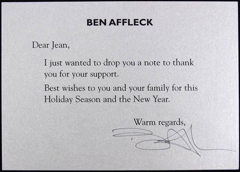 Ben Affleck 5"x 7" Typed Card Signed