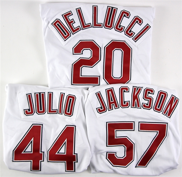 2008 David Dellucci Jorge Julio Zach Jackson Cleveland Indians Game Worn Home Jerseys - Lot of 3 (MEARS LOA)