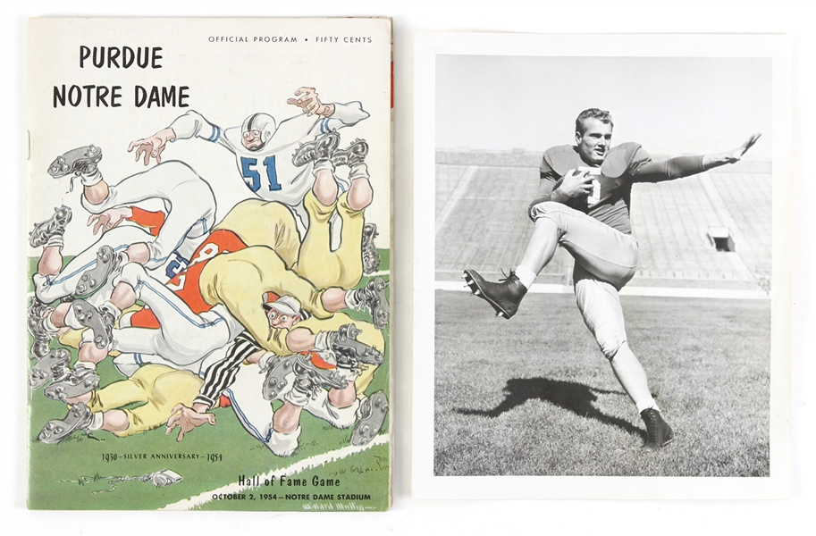 1954-56 Paul Hornung Notre Dame Fighting Irish Original Photograph & Game Program - Lot of 2
