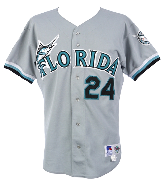 1993 Richie Lewis Florida Marlins Game Worn Road Jersey (MEARS LOA)