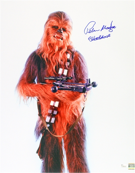 1977 Peter Mayhew Star Wars (standing with weapon) Signed LE 16x20 Color Photo (JSA)