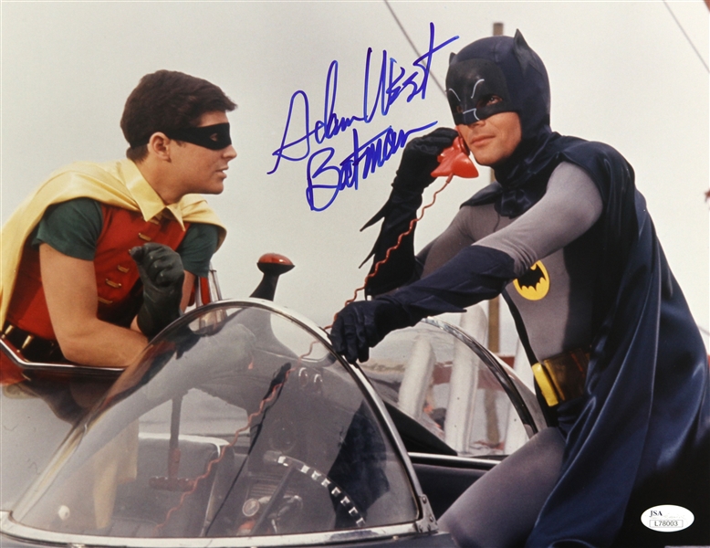 1966-68 Adam West Batman (pictured with Batmobile) Signed LE 14x11 Color Photo (JSA)