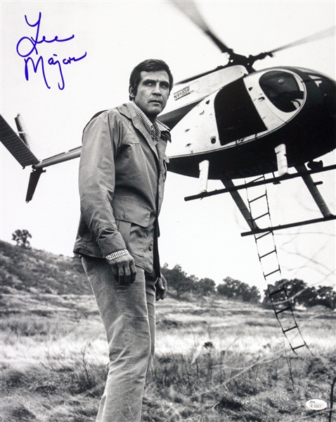 1974-1978 Lee Majors Six Million Dollar Man (scene with helicopter) Signed LE 16x20 B&W Photo (JSA)