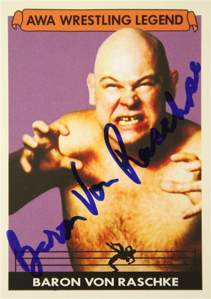 Baron Von Raschke AWA Wrestling Legend (purple background) Signed LE Trading Card (JSA)