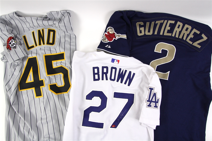 1998-2007 Phillies Pirates Dodgers Expos Reds Padres Mets Game Worn Jersey Collection - Lot of 7 w/ Kevin Brown Signed, Gregg Jefferies & More (MEARS LOA)