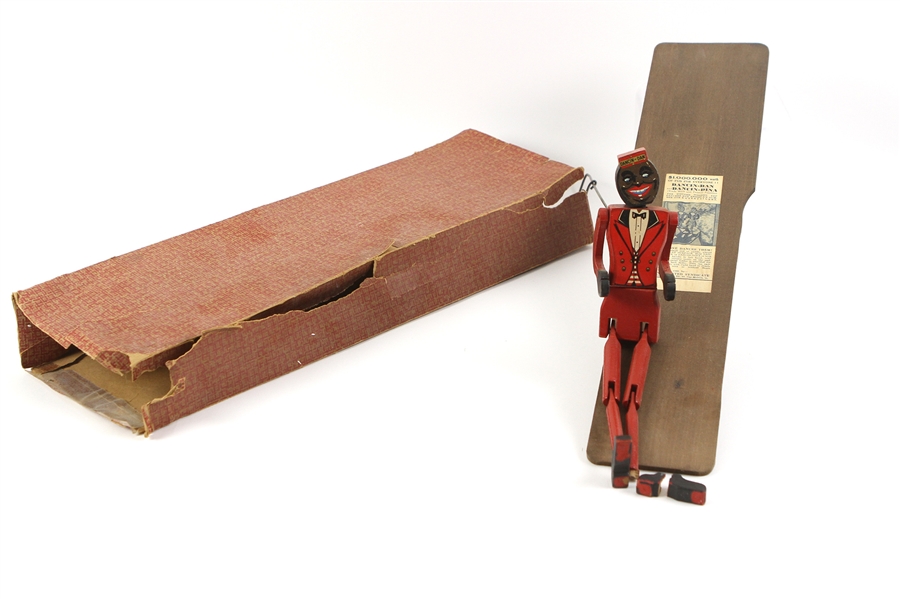 1938 Dancin Dan Associated Syndicate Wood Jointed Figure w/ Dancing Board & Box