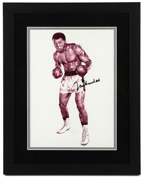 1993 Muhammad Ali World Heavyweight Champion Signed 12.5" x 15.5" Framed Richard Stone Depiction (JSA)