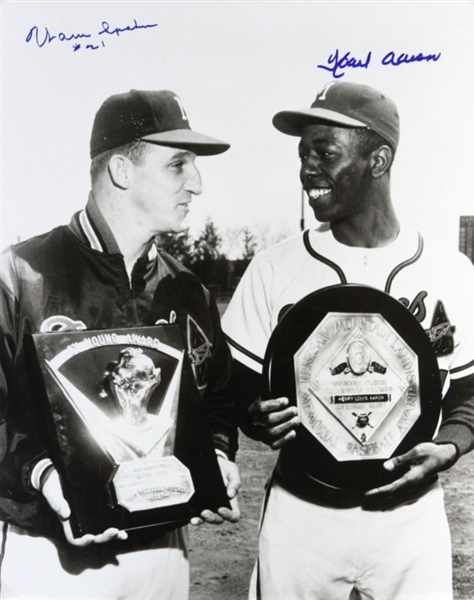 1957 Hank Aaron MVP Warren Spahn CY Young Milwaukee Braves Signed 16" x 20" Photo (JSA)