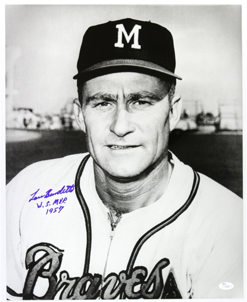 1954-55 Lou Burdette Milwaukee Braves Rare “ W.S. MVP 1957 Inscription” Frank Stanfield Autographed Original 16x20 Hand Developed Photograph (JSA)