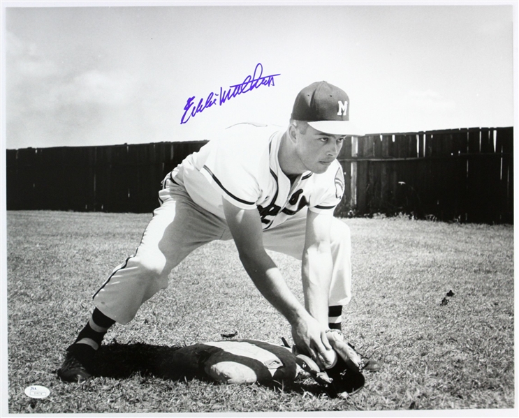 1954-56 Eddie Mathews Milwaukee Braves “Concentrating On The Hot Corner” Frank Stanfield Autographed Original 16x20 Hand Developed Photograph (JSA)