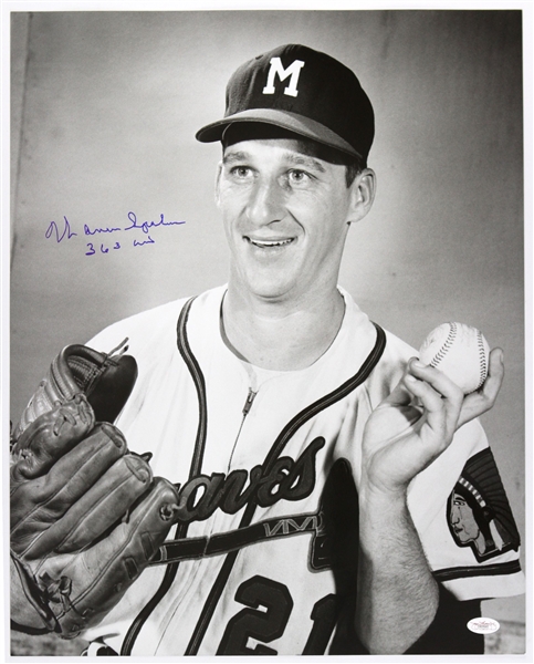 1954-56 Warren Spahn Milwaukee Braves “On His Way To 363” Frank Stanfield Autographed Original 16x20 Hand Developed Photo (JSA) “Finest Signed Oversized Image Extant!”