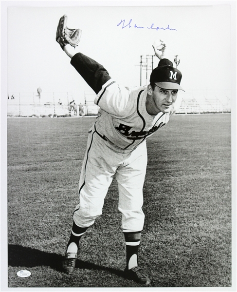 1954-56 Warren Spahn Milwaukee Braves “The Wind Up” Frank Stanfield Autographed Original 16x20 Hand Developed Photo (JSA) “Signed During His Final Milwaukee Appearance”