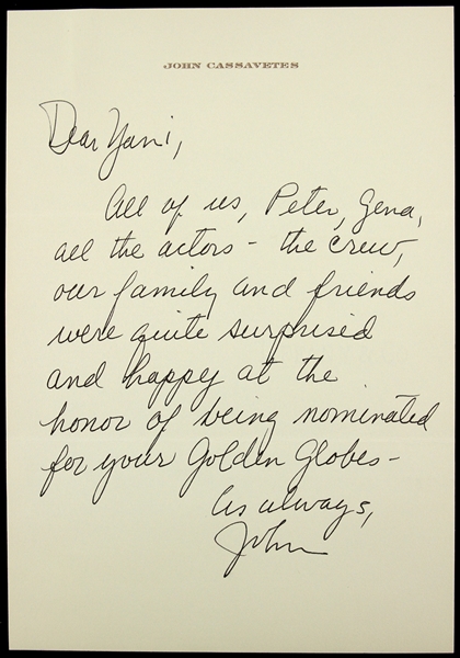 John Cassavetes 7"x 9" Autograph Letter Secretarial Signed 