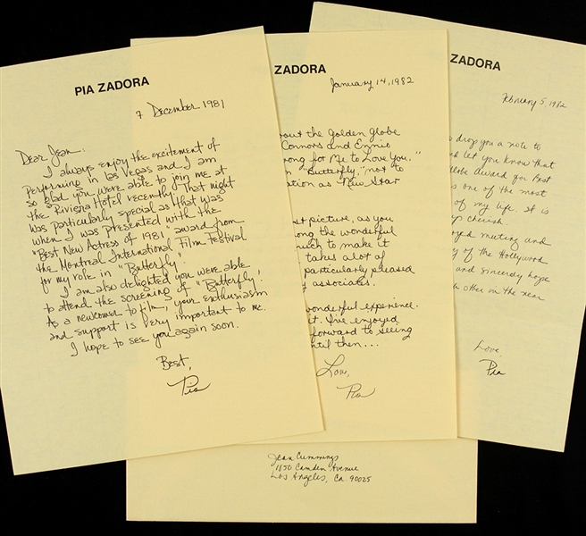Pia Zadora 8"x 10" Autographed Letters Secretarial Signed 