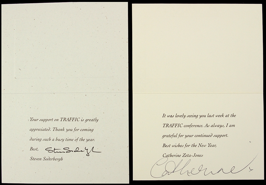 Catherine Zeta-Jones & Stephen Soderbergh 3"x 5" Typed Cards Secretarial Signed 