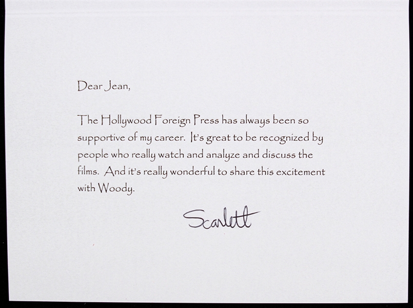 Scarlett Johansson 4"x 6" Typed Card Secretarial Signed
