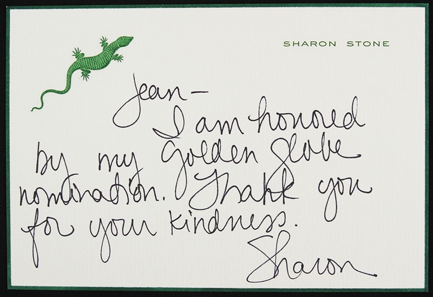 Sharon Stone 4"x 6" Autographed Note Secretarial Signed 