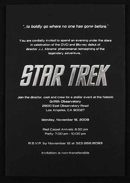 Star Trek 6"x 9" Invitation Celebrating J.J. Abrams Cast & Crew