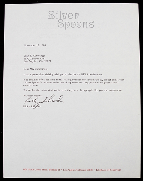 Ricky Schroder 8"x 10" Typed Letter Secretarial Signed 