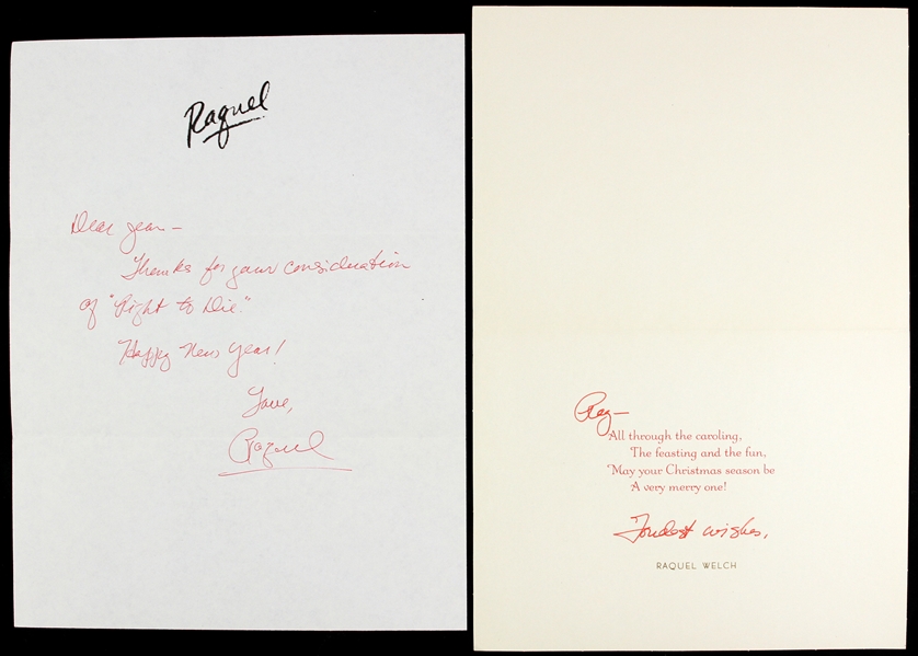 Raquel Welch 8"x 11" Autographed Note and Holiday Card Secretarial Signed 