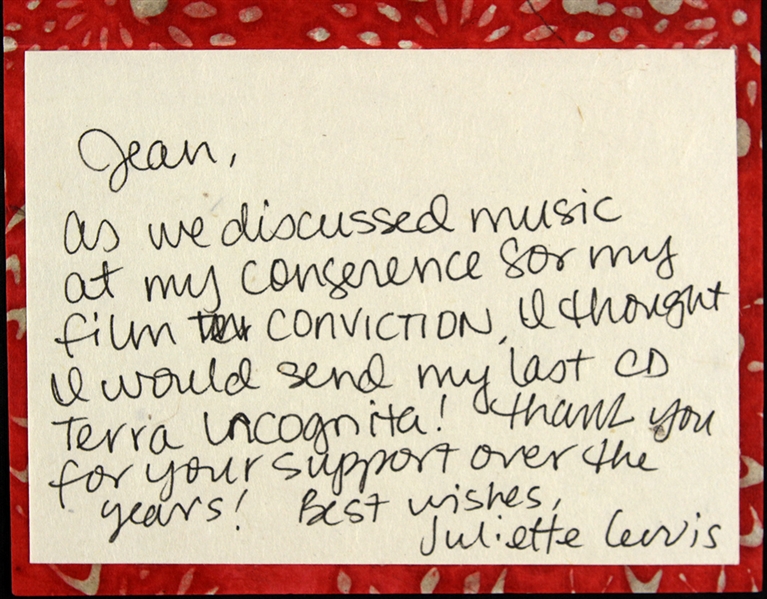 Juliette Lewis 4"x 6" Autographed Note Secretarial Signed 