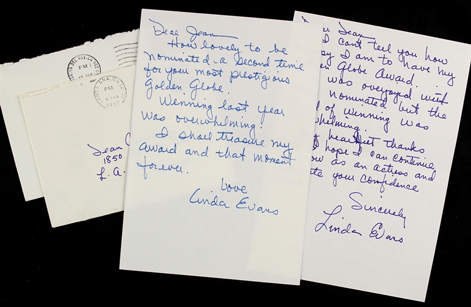Linda Evans 5"x 7" Autographed Letters Signed (JSA)