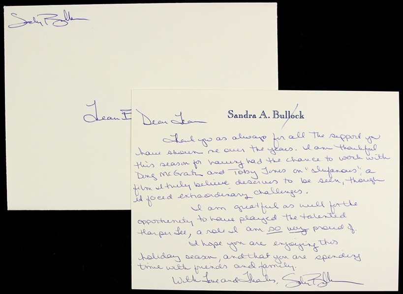 Sandra Bullock 6"x 8" Autographed Note Signed